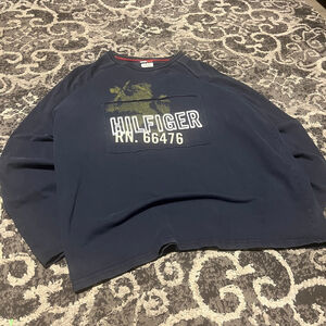 Tommy Hilfiger 90s vintage Navy Long Sleeve Tee XXL with White Logo